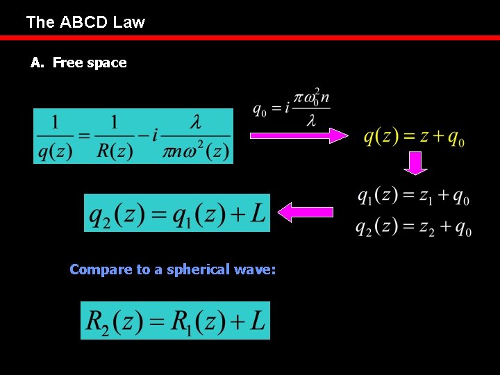 The ABCD Law A. Free space Compare to a spherical wave: 