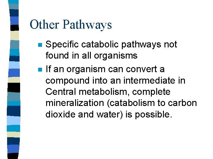 Other Pathways n n Specific catabolic pathways not found in all organisms If an