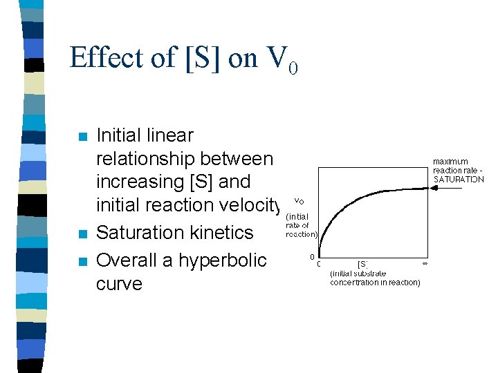 Effect of [S] on V 0 n n n Initial linear relationship between increasing