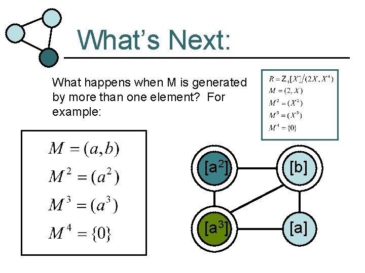 What’s Next: What happens when M is generated by more than one element? For