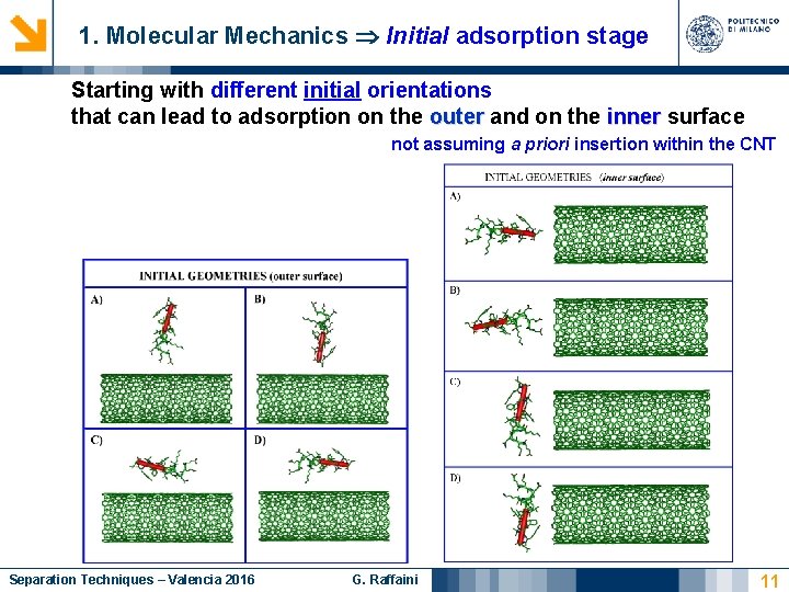 1. Molecular Mechanics Initial adsorption stage Starting with different initial orientations that can lead