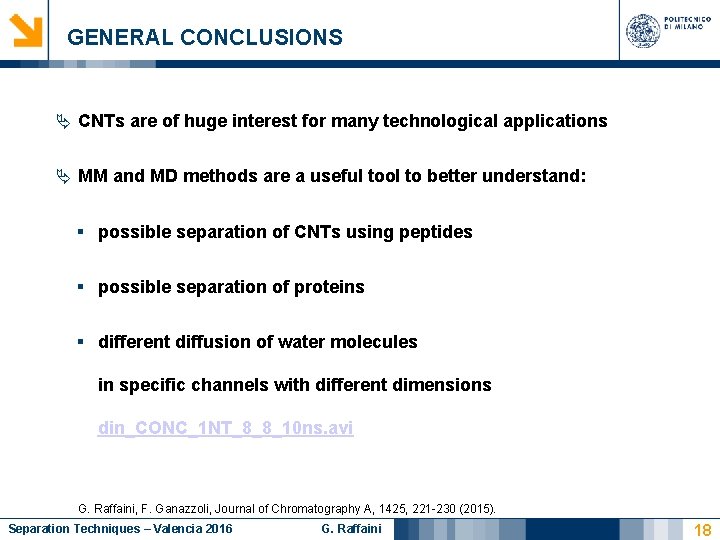 GENERAL CONCLUSIONS CNTs are of huge interest for many technological applications MM and MD