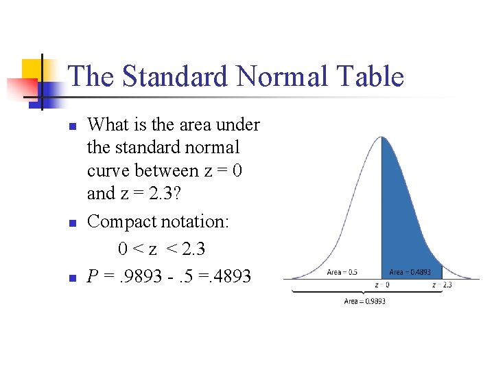 The Standard Normal Table n n n What is the area under the standard