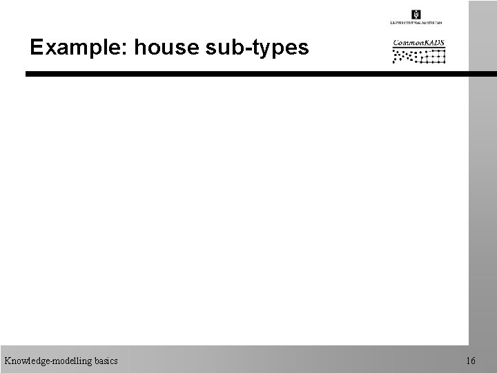 Example: house sub-types Knowledge-modelling basics 16 