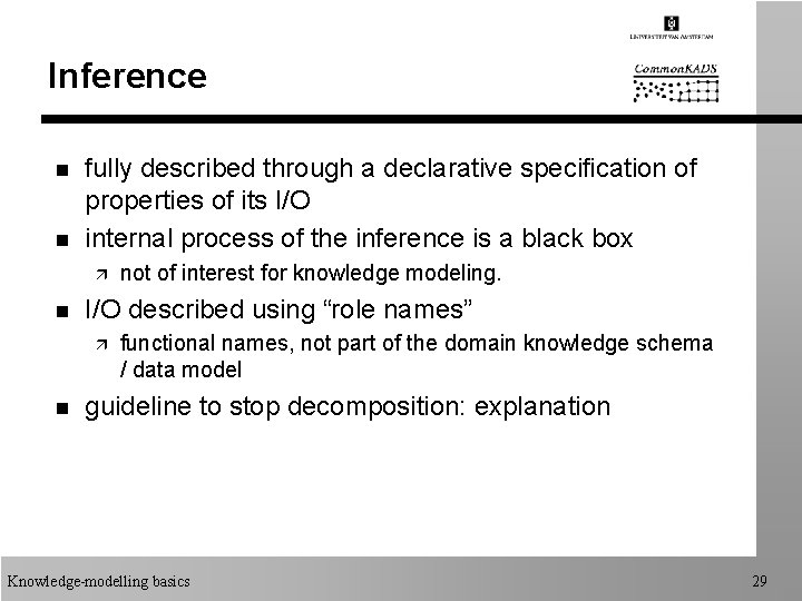Inference n n fully described through a declarative specification of properties of its I/O
