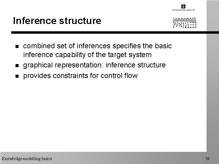 Inference structure n n n combined set of inferences specifies the basic inference capability