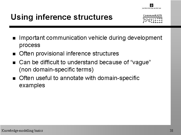 Using inference structures n n Important communication vehicle during development process Often provisional inference