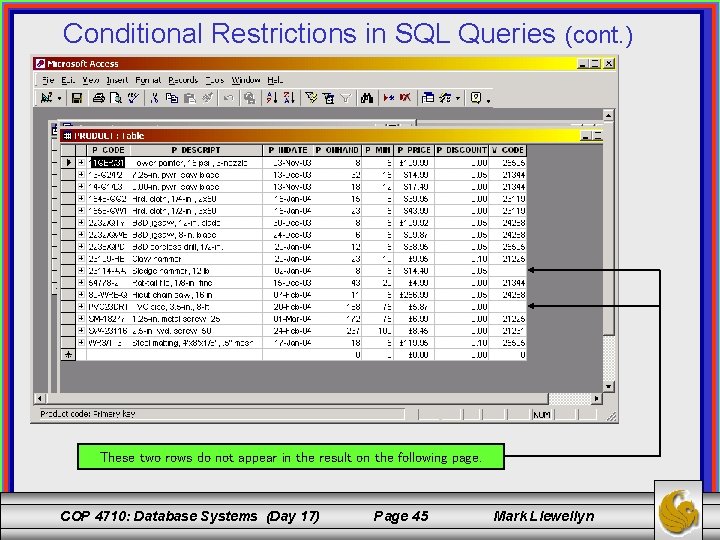 Conditional Restrictions in SQL Queries (cont. ) These two rows do not appear in