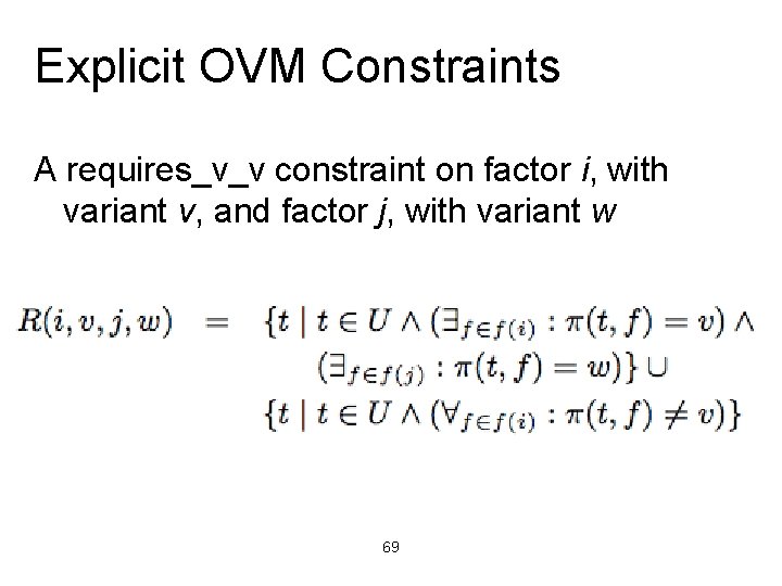 Explicit OVM Constraints A requires_v_v constraint on factor i, with variant v, and factor