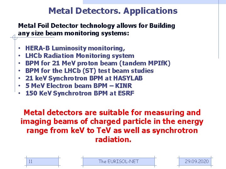 Metal Detectors. Applications Metal Foil Detector technology allows for Building any size beam monitoring