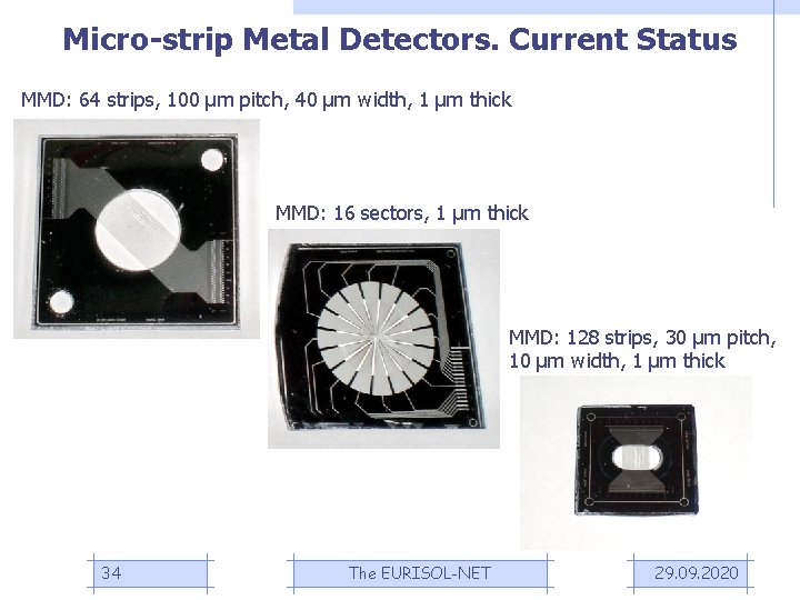 Micro-strip Metal Detectors. Current Status MMD: 64 strips, 100 μm pitch, 40 μm width,