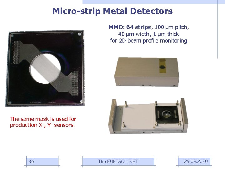 Micro-strip Metal Detectors MMD: 64 strips, 100 μm pitch, 40 μm width, 1 μm