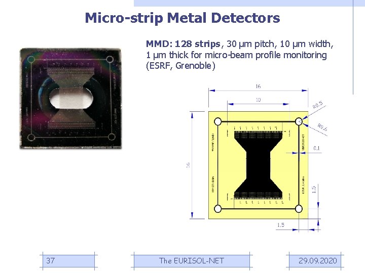 Micro-strip Metal Detectors MMD: 128 strips, 30 μm pitch, 10 μm width, 1 μm