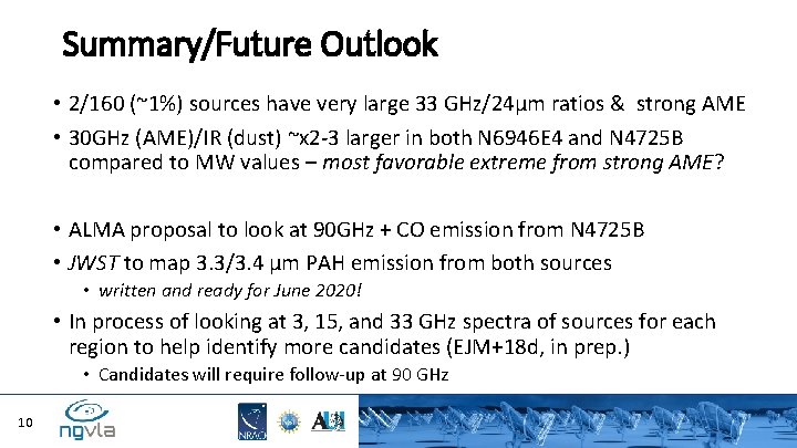 Summary/Future Outlook • 2/160 (~1%) sources have very large 33 GHz/24μm ratios & strong