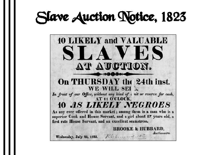 Slave Auction Notice, 1823 