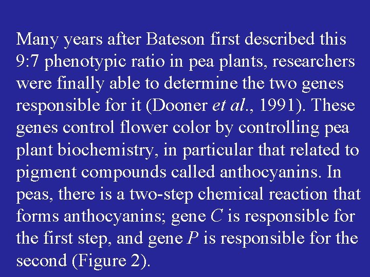 Many years after Bateson first described this 9: 7 phenotypic ratio in pea plants,