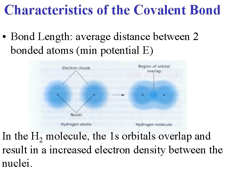 Characteristics of the Covalent Bond • Bond Length: average distance between 2 bonded atoms