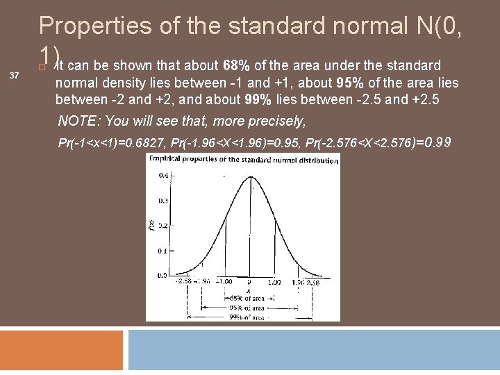 37 Properties of the standard normal N(0, 1)It can be shown that about 68%