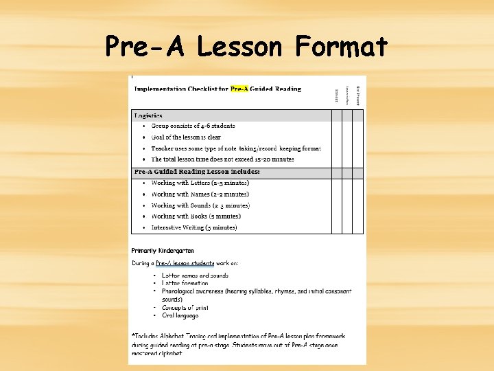Pre-A Lesson Format Pre-A Lesson Format