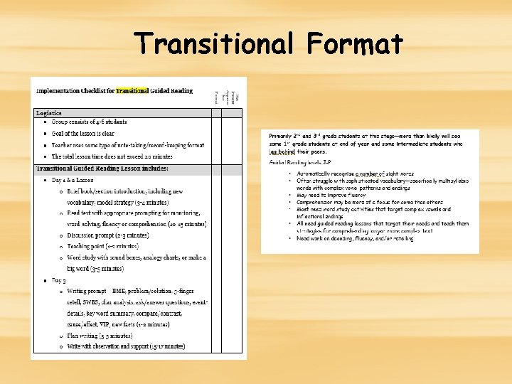 Transitional Format Transitional Format