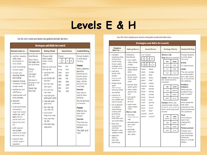 Levels E & H Levels E & H
