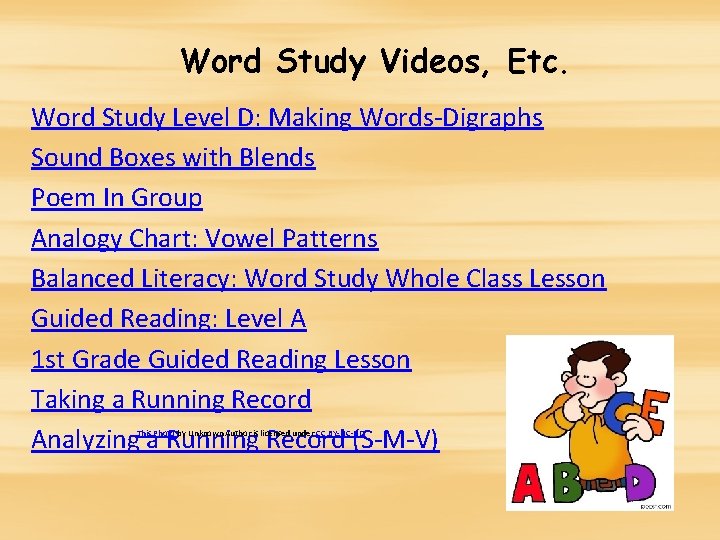 Word Study Videos, Etc. Word Study Level D: Making Words-Digraphs Sound Boxes with Blends Word Study Videos, Etc. Word Study Level D: Making Words-Digraphs Sound Boxes with Blends