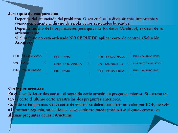 Jerarquía de comparación u Depende del enunciado del problema. O sea cual es la