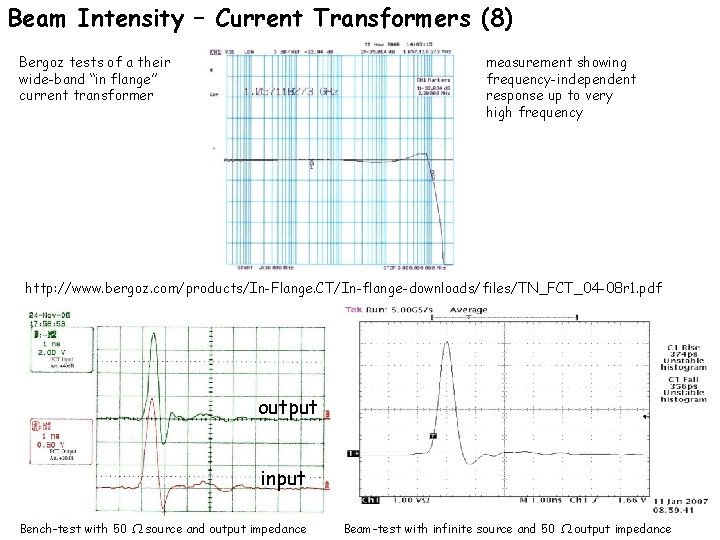 Beam Intensity – Current Transformers (8) Bergoz tests of a their wide-band “in flange”