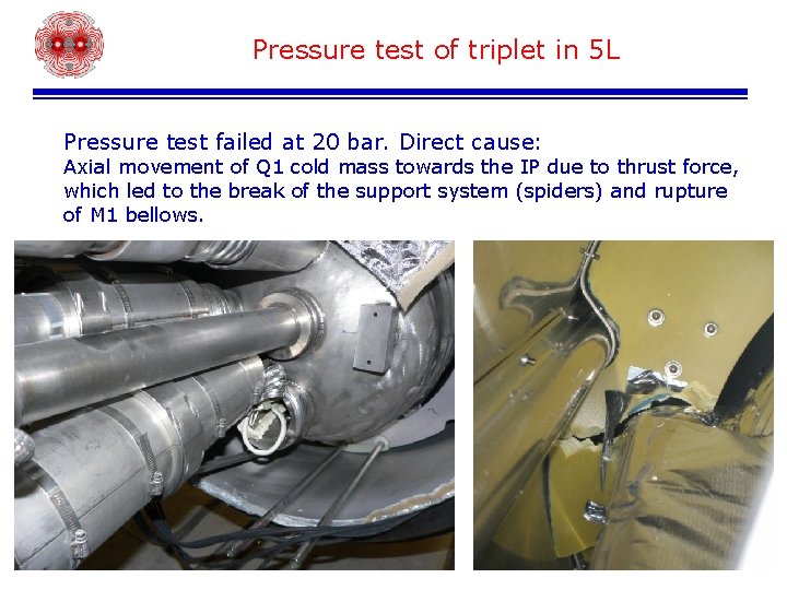 Pressure test of triplet in 5 L Pressure test failed at 20 bar. Direct