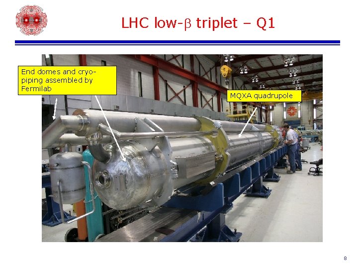 LHC low-b triplet – Q 1 End domes and cryopiping assembled by Fermilab MQXA