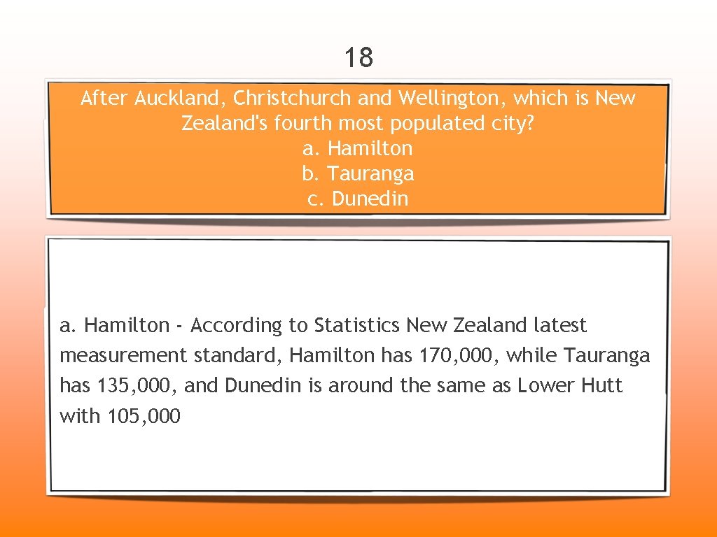 18 After Auckland, Christchurch and Wellington, which is New Zealand's fourth most populated city?