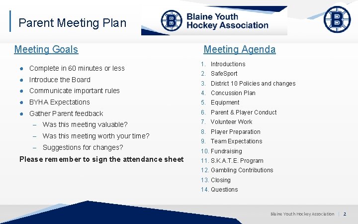 Parent Meeting Plan Meeting Goals ● Complete in 60 minutes or less ● Introduce