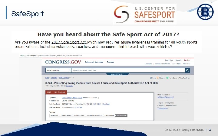 Safe. Sport Blaine Youth Hockey Association | 4 