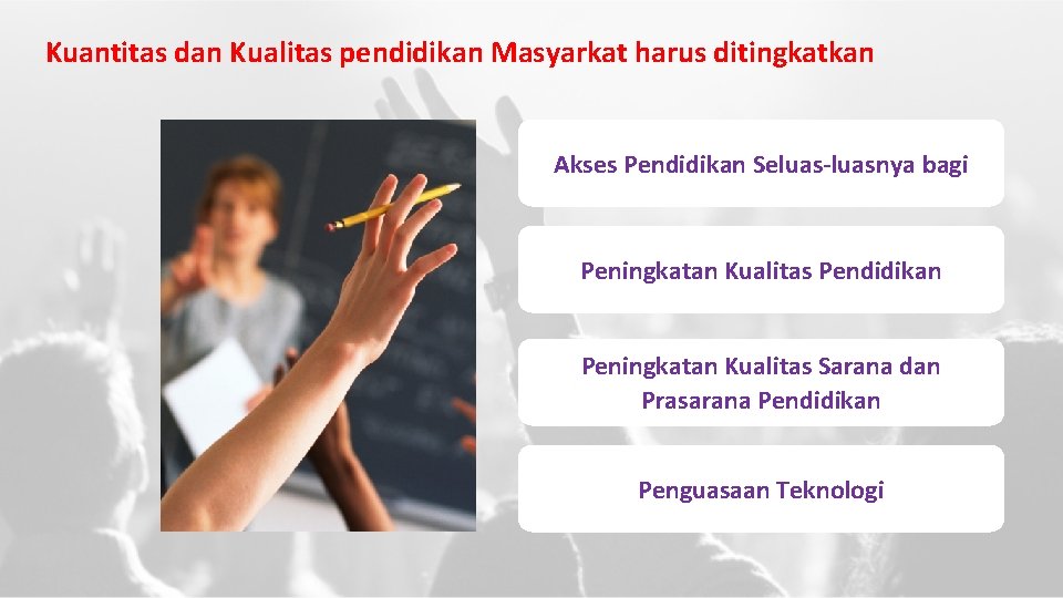 Kuantitas dan Kualitas pendidikan Masyarkat harus ditingkatkan Akses Pendidikan Seluas-luasnya bagi Peningkatan Kualitas Pendidikan