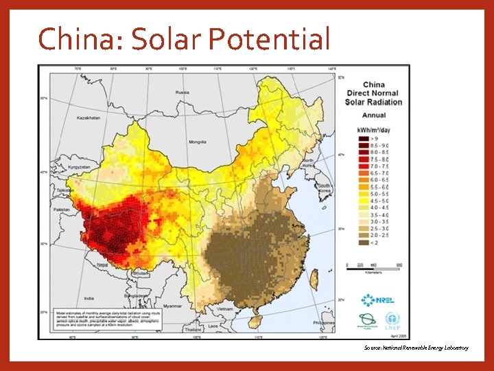 China: Solar Potential Source: National Renewable Energy Laboratory 