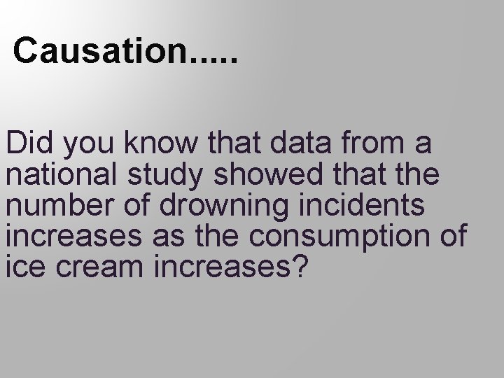 Causation. . . Did you know that data from a national study showed that