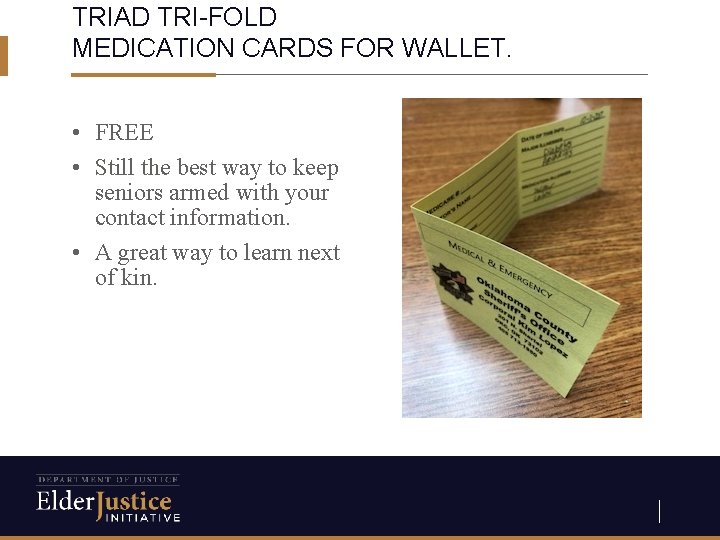 TRIAD TRI-FOLD MEDICATION CARDS FOR WALLET. • FREE • Still the best way to