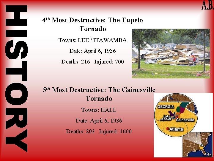 4 th Most Destructive: The Tupelo Tornado Towns: LEE / ITAWAMBA Date: April 6,