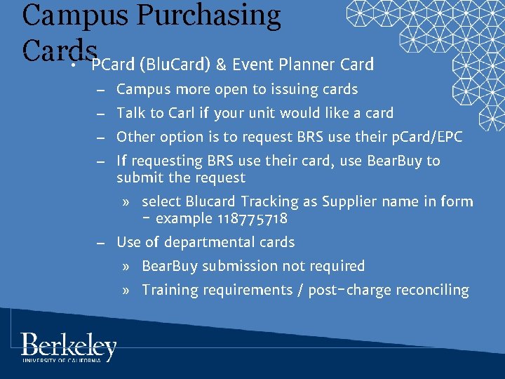 Campus Purchasing Cards • PCard (Blu. Card) & Event Planner Card – Campus more