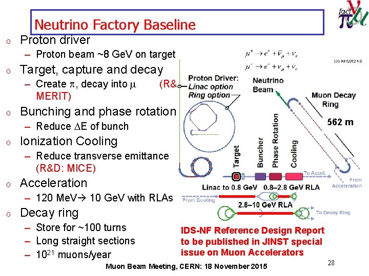 Neutrino Factory Baseline o Proton driver – Proton beam ~8 Ge. V on target