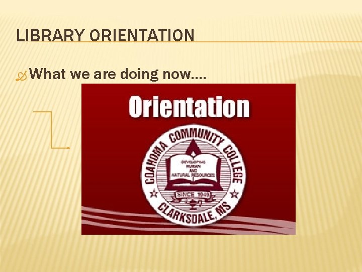 LIBRARY ORIENTATION What we are doing now…. 