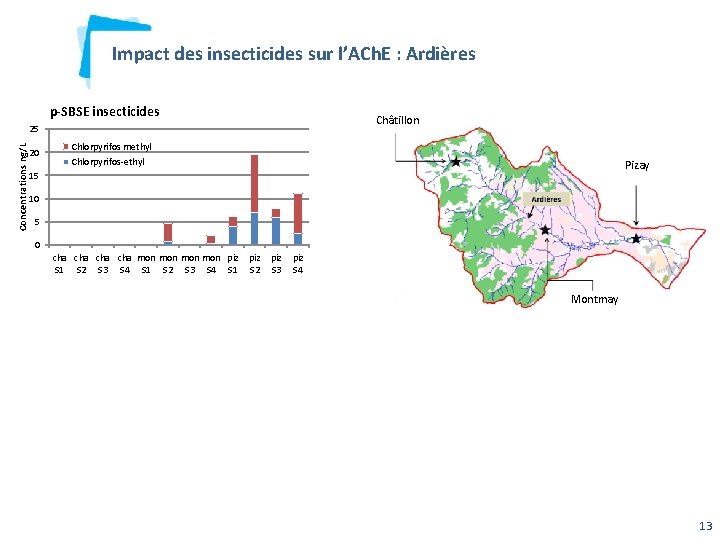 Impact des insecticides sur l’ACh. E : Ardières p-SBSE insecticides Concentrations ng/L 25 20