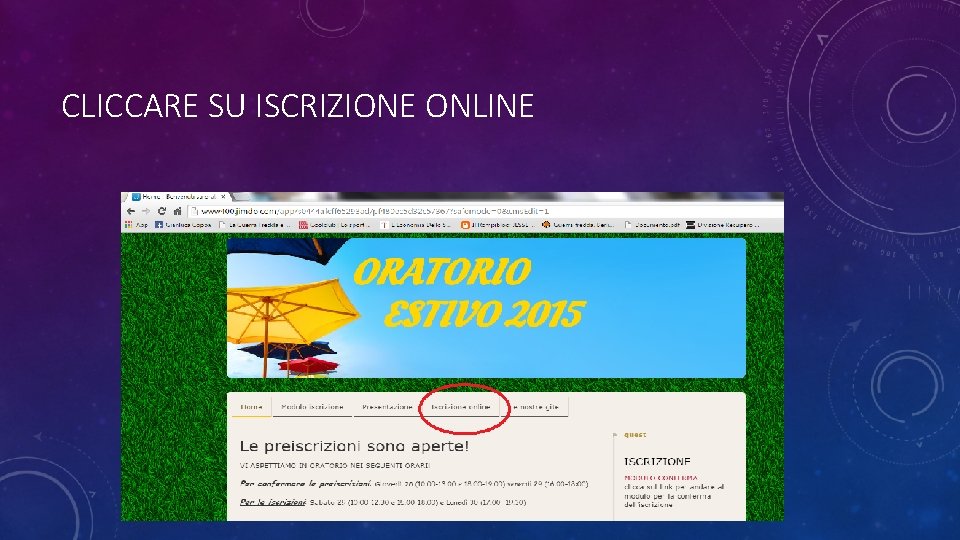 CLICCARE SU ISCRIZIONE ONLINE 