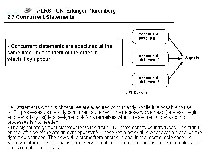  © LRS - UNI Erlangen-Nuremberg 2. 7 Concurrent Statements • Concurrent statements are