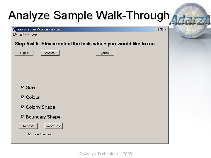 Analyze Sample Walk-Through © Adarza Technologies 2005 