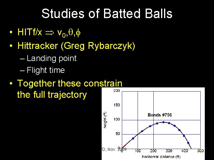 Studies of Batted Balls • HITf/x v 0, , • Hittracker (Greg Rybarczyk) –