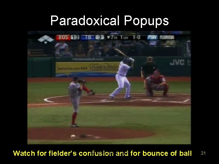 Paradoxical Popups APS/DFD, Nov. 2009 for bounce of ball Watch for fielder’s confusion and
