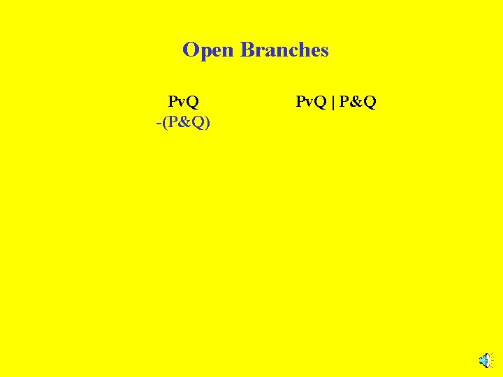 Open Branches Pv. Q -(P&Q) Pv. Q | P&Q 