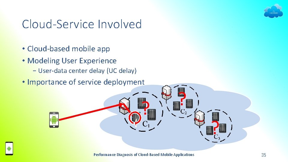 Cloud-Service Involved • Cloud-based mobile app • Modeling User Experience − User-data center delay