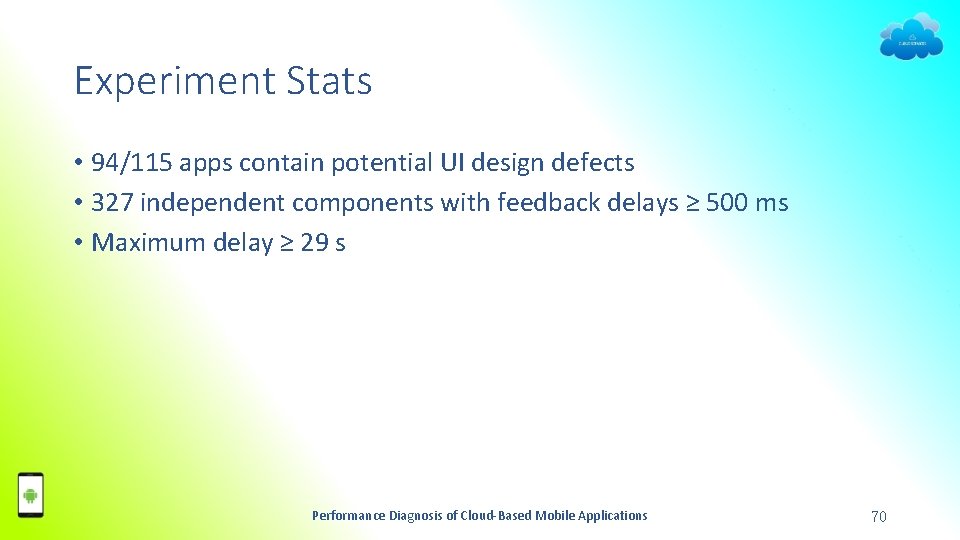 Experiment Stats • 94/115 apps contain potential UI design defects • 327 independent components